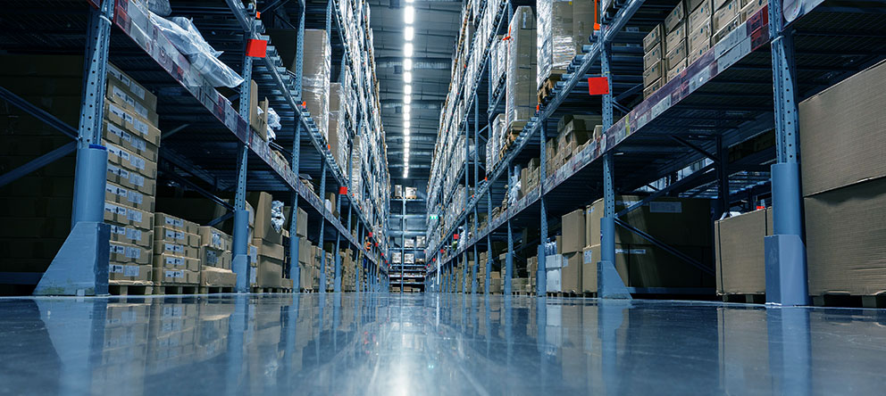 Internal view of USA warehousing facility racks for short and long-term storage