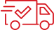 Red outline icon of courier truck in motion